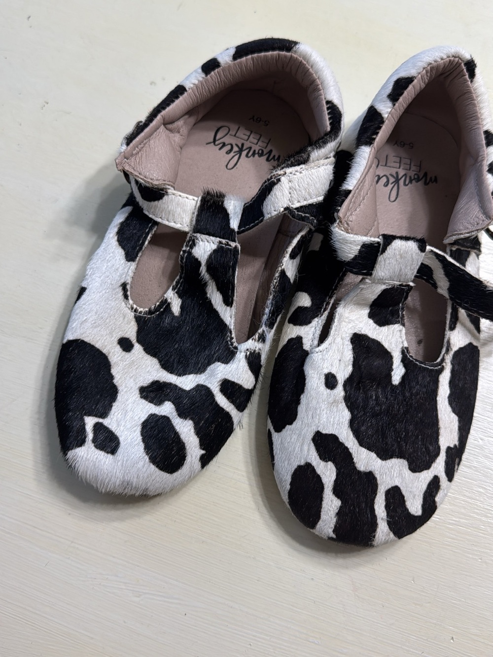 Monkey Feet Cow-Print T-Strap Mary Janes - Black & White
